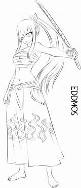 Erza Scarlet Fairy Tail Anime Drawing Lineart Manga Drawings Sketch Deviantart Choose Board Sword sketch template