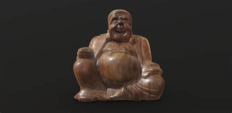 model smiling wooden buddha figure vr ar  poly cgtrader
