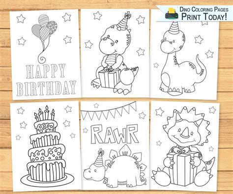 coloring pages  kids happy birthday dinosaurs coloring etsy