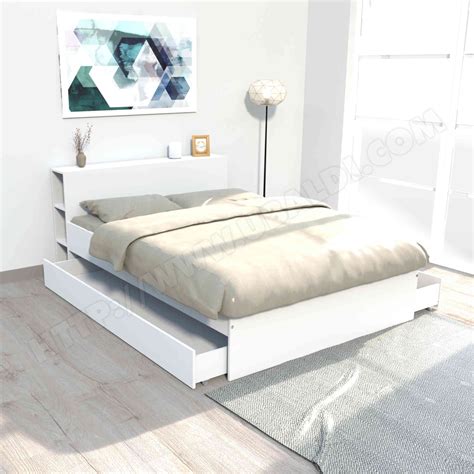 lit  tiroirs avec tete de lit etageres en bois blanc  lt