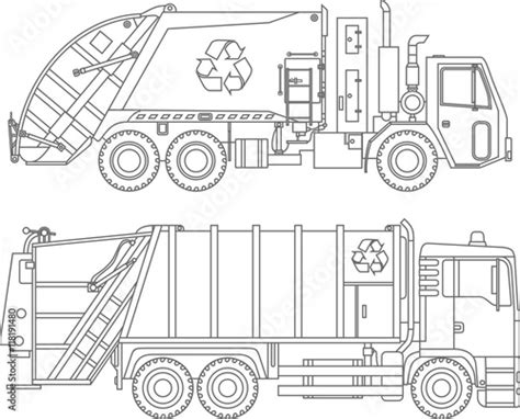 coloring pages set   kind garbage trucks flat linear icons