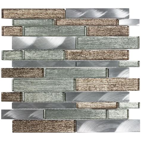 Linear Bronze Brown Green Glass And Metal Mosaic Tile Mto0206