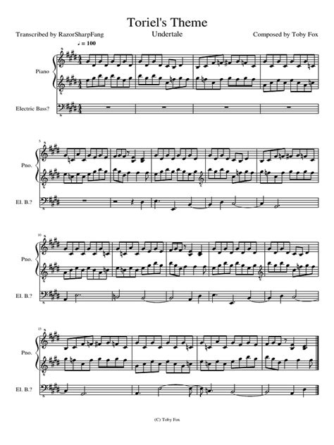 undertale toriels theme piano sheet