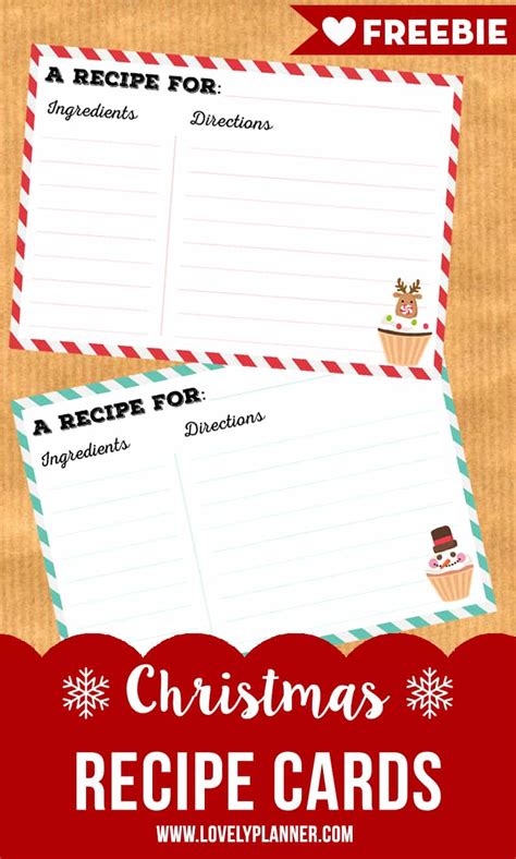 printable christmas recipe cards lovely planner