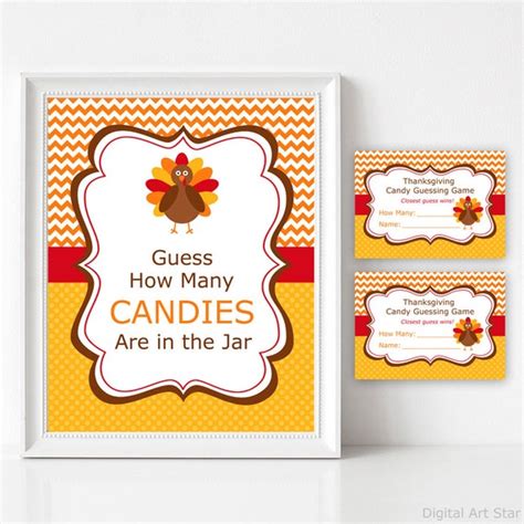printable thanksgiving game candy guessing game cards guess
