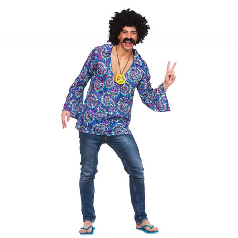 Mens Hippy Hippie 60s 70s Groovy Adult Fancy Dress Costume Shirt