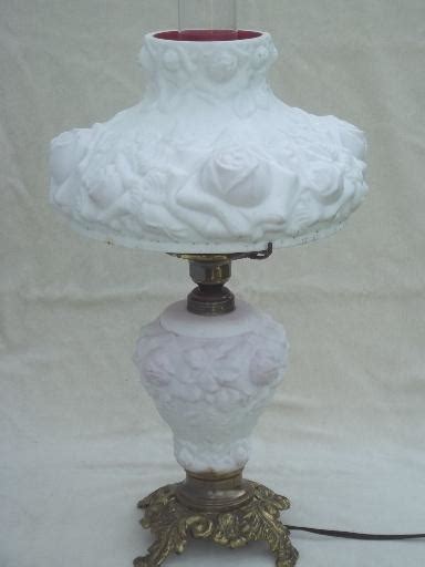 Vintage Fenton Glass Lamp Puffy Roses Cranberry Cased White Milk Glass