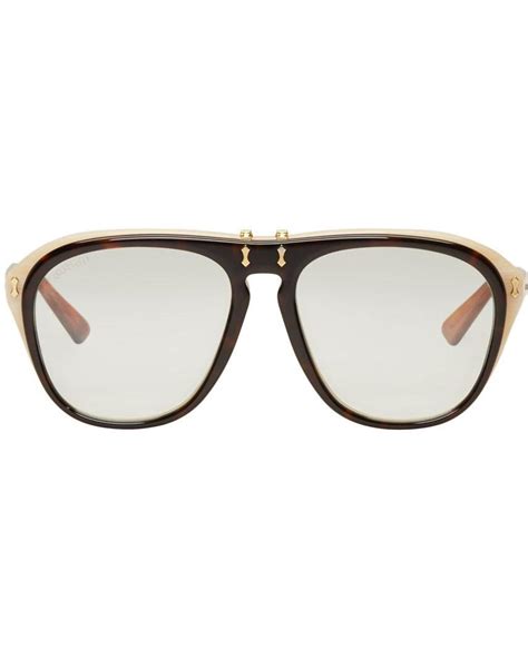 gucci tortoiseshell flip up pilot aviator sunglasses for men lyst uk