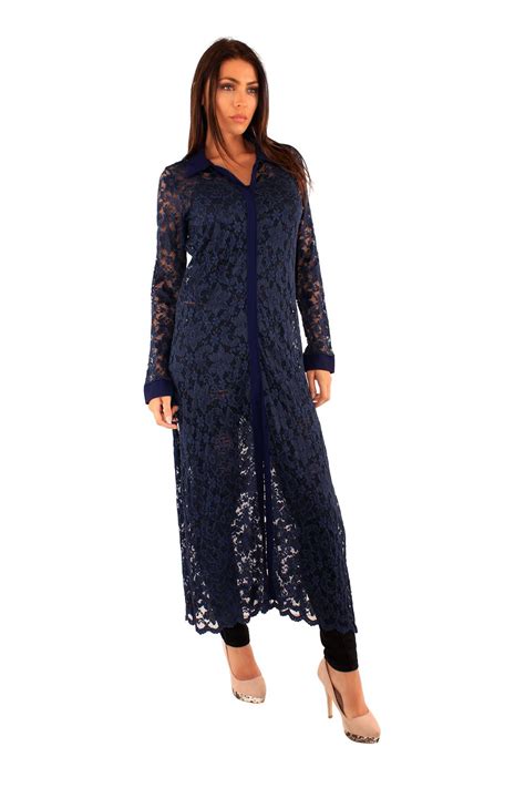 ladies maxi shirt dress  branded long sleeve laced ankle length  neck top ebay