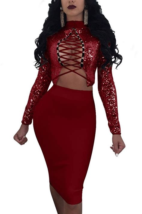 Hualong Sexy Club Party Lace Up Sequin Dresses Short