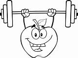 Weights Coloring Lifting Cartoon Drawing Character Apple Weightlifting Weight Pages Printable Clipart Drawings Kids Public sketch template