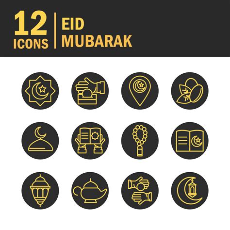 eid mubarak celebration traditional icon pack  vector art