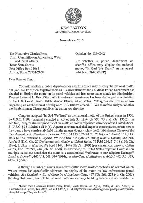 letter  ken paxton attorney general  texas