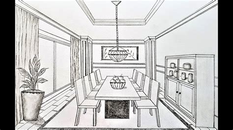 draw  dining room   point perspective youtube
