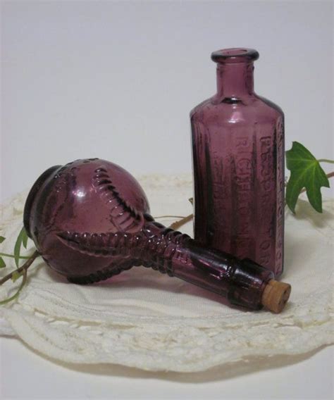 Two Vintage Purple Colored Glass Bottles Collectible Miniature Etsy