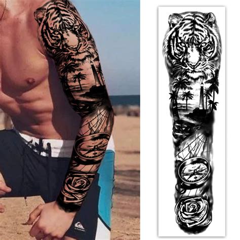 extra large waterproof temporary tattoos 8 sheets full arm fake tattoos