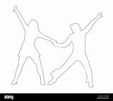 Dancing Dance Couple Outline Pose 1970s Silhouette Alamy sketch template
