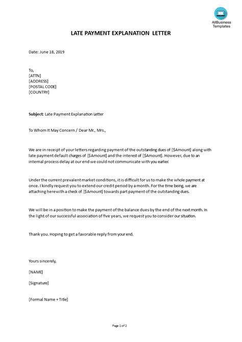 late payment explanation letter templates  allbusinesstemplatescom