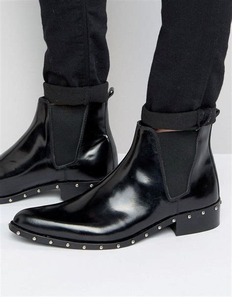asos chelsea boots  black leather  stud sole detail chelsea boots