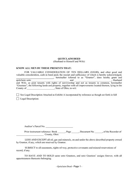 sample quit claim deed ohio filled  fill  printable