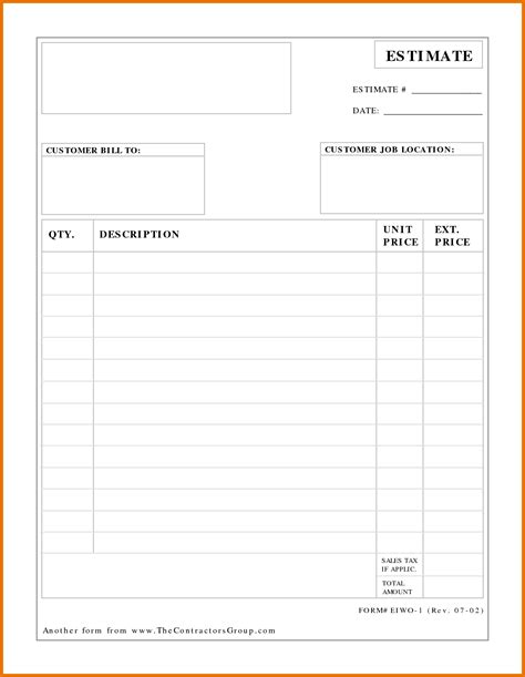 printable construction estimate forms printable templates