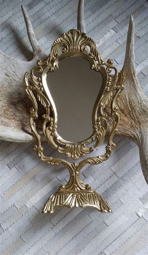 vintage brass vanity mirror on swivel pedestal stand ornate