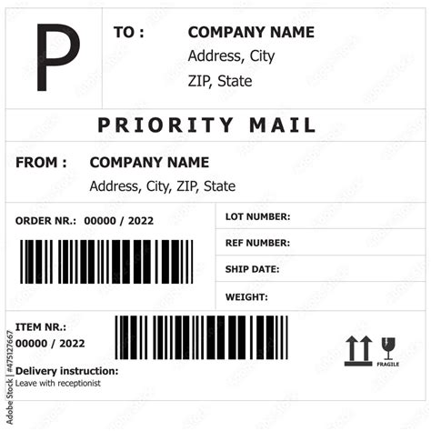 shipping barcode label template packaging cargo labels  sticker priority mail  barcode