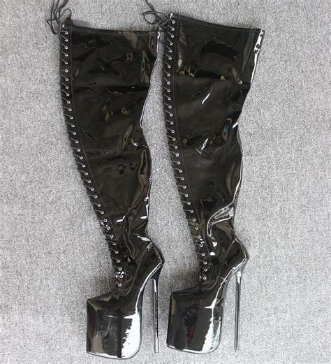 new 30cm heel patent leather thigh high boots ultra high heel 12inch