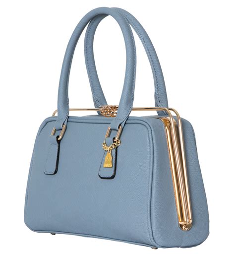 luxury vegan designer faux leather metal rimmed handbag  pale blue  bags