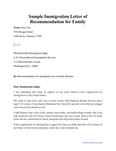 sample immigration letter  recommendation  family