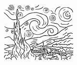 Gogh Starry Nuit Coloriage Etoilee étoilée Stellata Colorare Disegno Coloriages Ninos Plastiques Vangogh Clipground Justcolor sketch template