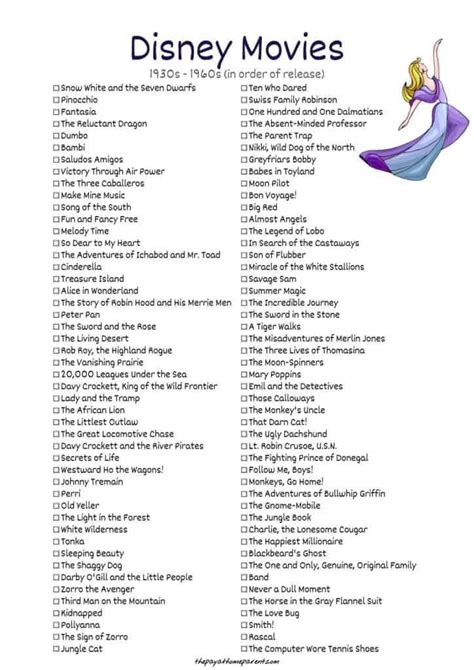 disney movies list   films  printable checklists disney movies list disney