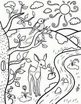 Coloring Spring Pages Simple Children Printable Kids Colouring Drawing Print Sheets Nature Everfreecoloring Kindergarten Choose Board Time sketch template