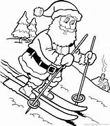 Coloring Santa Pages Claus Kids Skiing Printable sketch template
