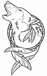 Wolf Native Drawing Dreamcatcher American Drawings Dream Catcher Tattoo Burning Wood Patterns Easy Tattoos Step Stencil Leather Tooling Printable Coloring sketch template