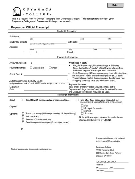 Grossmont College Transcripts Fill Out And Sign Printable Pdf