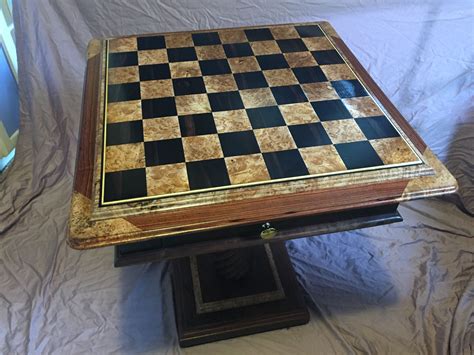 buy hand crafted custom chess table  kingwood ebony maple burl