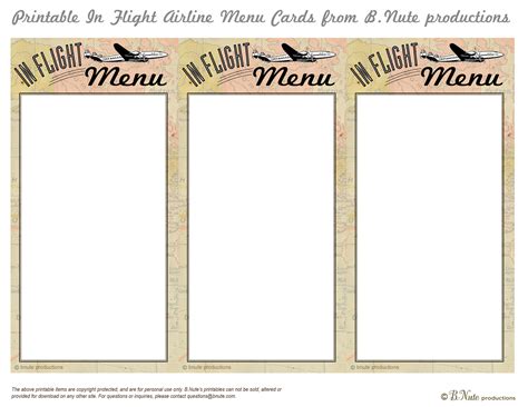 bnute productions  printable  flight menu cards airline ticket