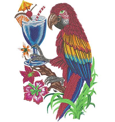 embroidery design parrot  drink