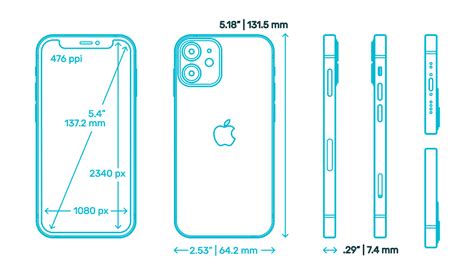 apple iphone  mini  gen dimensions drawings