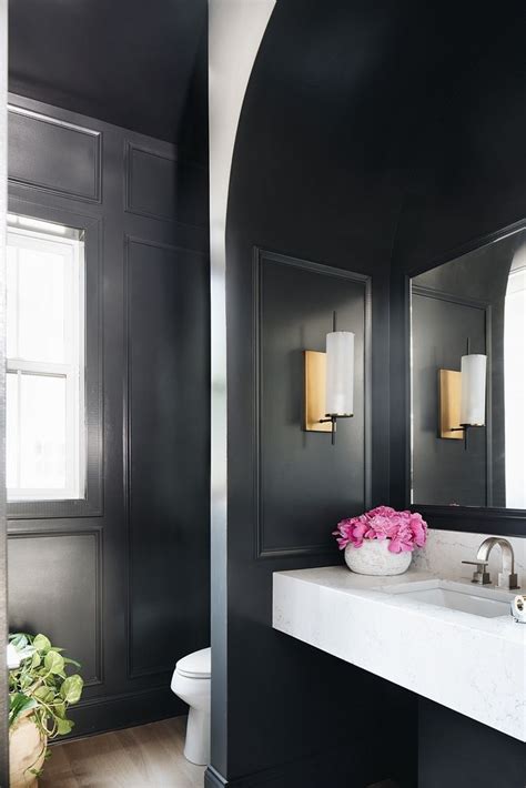 powder room features black paneled walls painted  benjamin