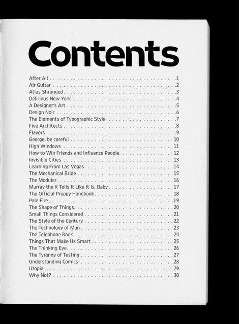 table  contents creative examples table  contents  font