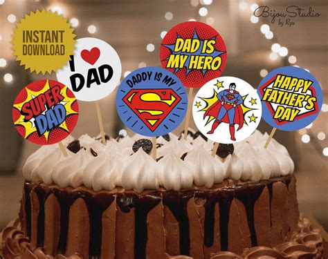 printable super dad cake topper happy fathers day topper