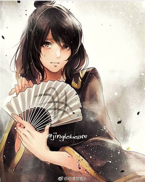 anime character holding  fan   hand