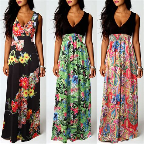 women boho maxi summer beach long cocktail party floral dress