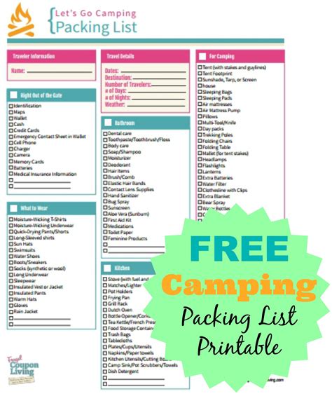 camping packing list printable