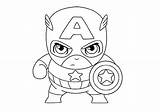 Captain America Coloring Pages Baby Cute Chibi Marvel Superheroes Color Looking Printable Print sketch template