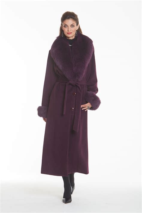full length cashmere coat  real fox fur collar  cuffs purple plum ebay