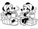 Mickey Coloring Christmas Pages Minnie Mouse Printable Sheets Disney Disneyclips Drinking Cocoa Hot Classic Printablee sketch template
