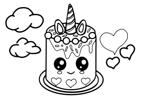 draw  cute unicorn cake coloring pages coloring pages